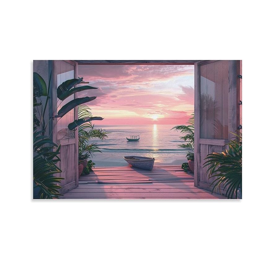 Amazon.co.jp: 絵画 ドアの外には美しい海の景色インテリア 絵画